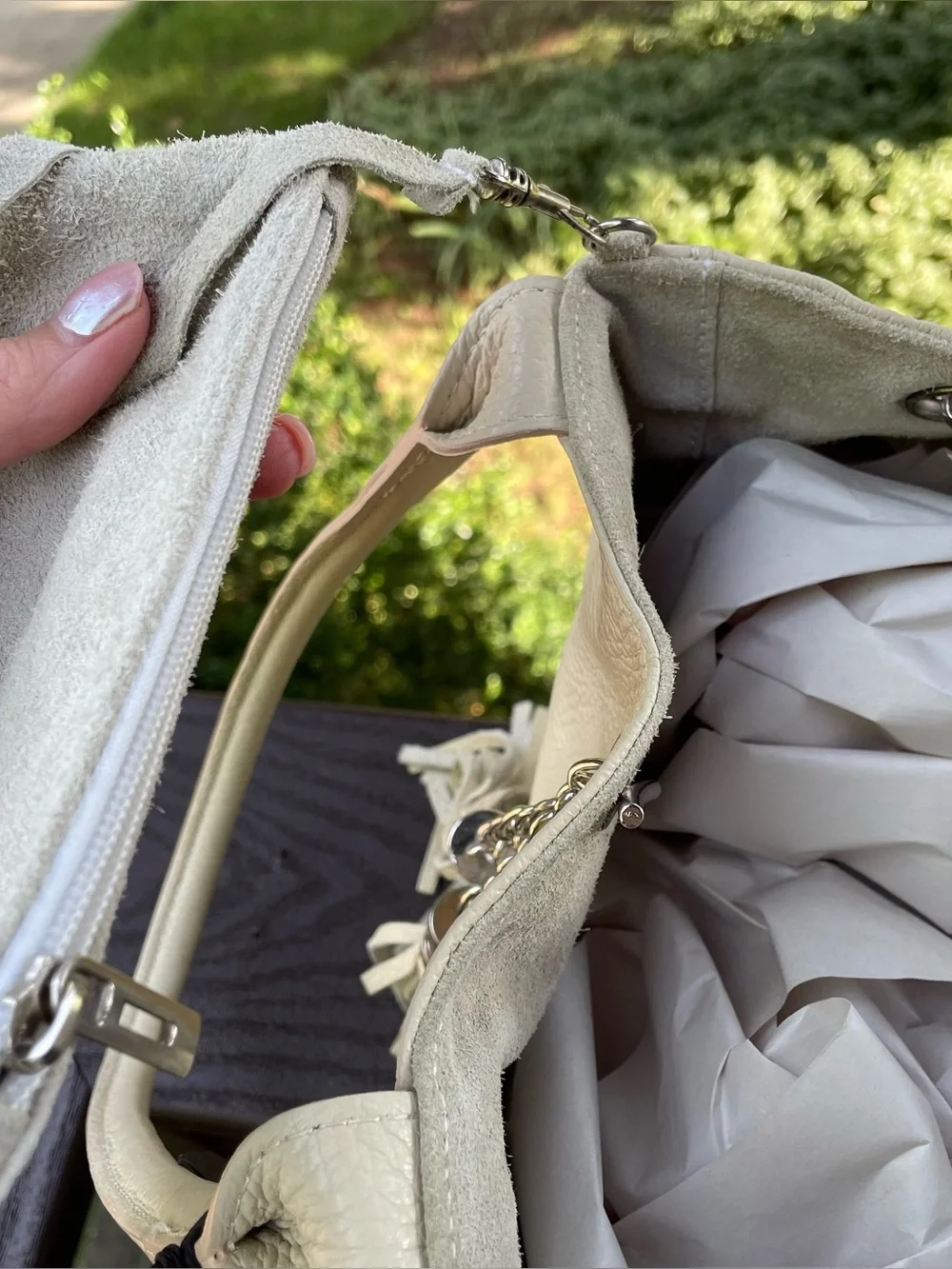 🔥 NWT Cream Pebbled Italian Leather Shoulder Bag Yes Accessories Tassel Hobo